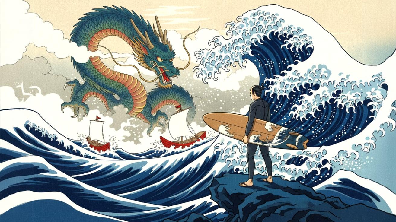 Powerful ocean wave breaking near the shoreline